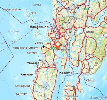 Omr&aring;de markert p&aring; kartet 