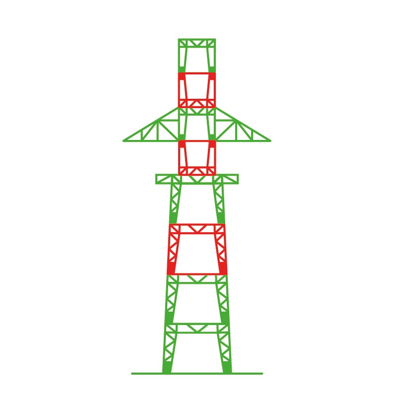 Illustrasjon av mast med grønn og rød farge.